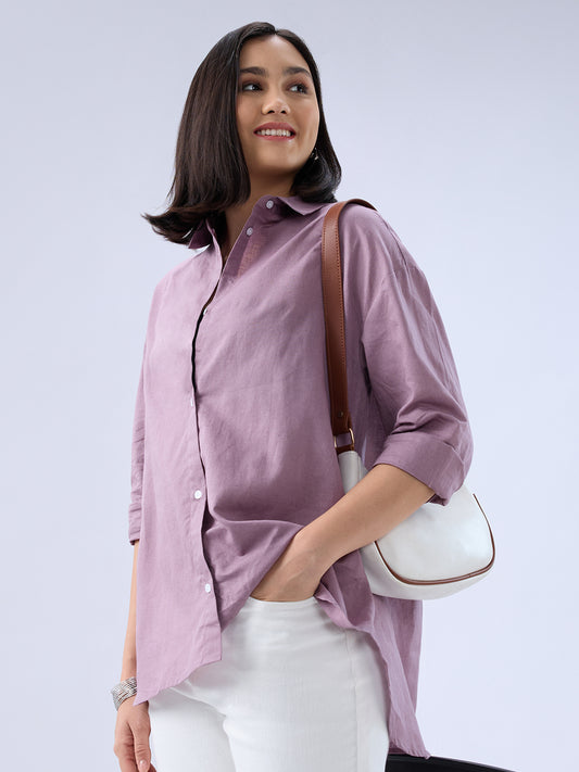 Heather Purple Solid Linen Oversized Shirt