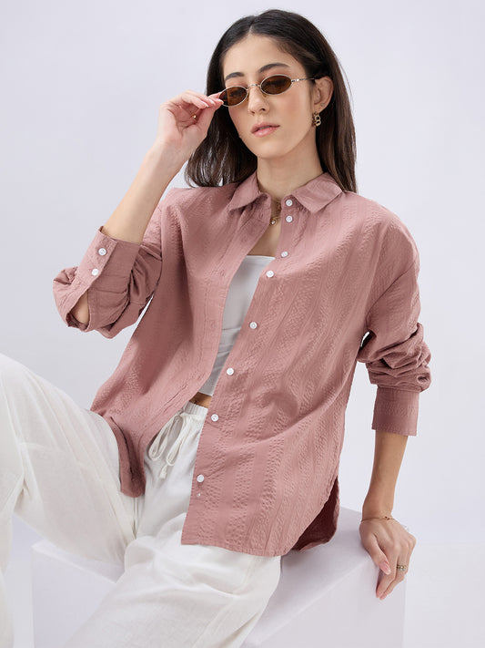 Rouge Pink Seersucker Oversized Shirt