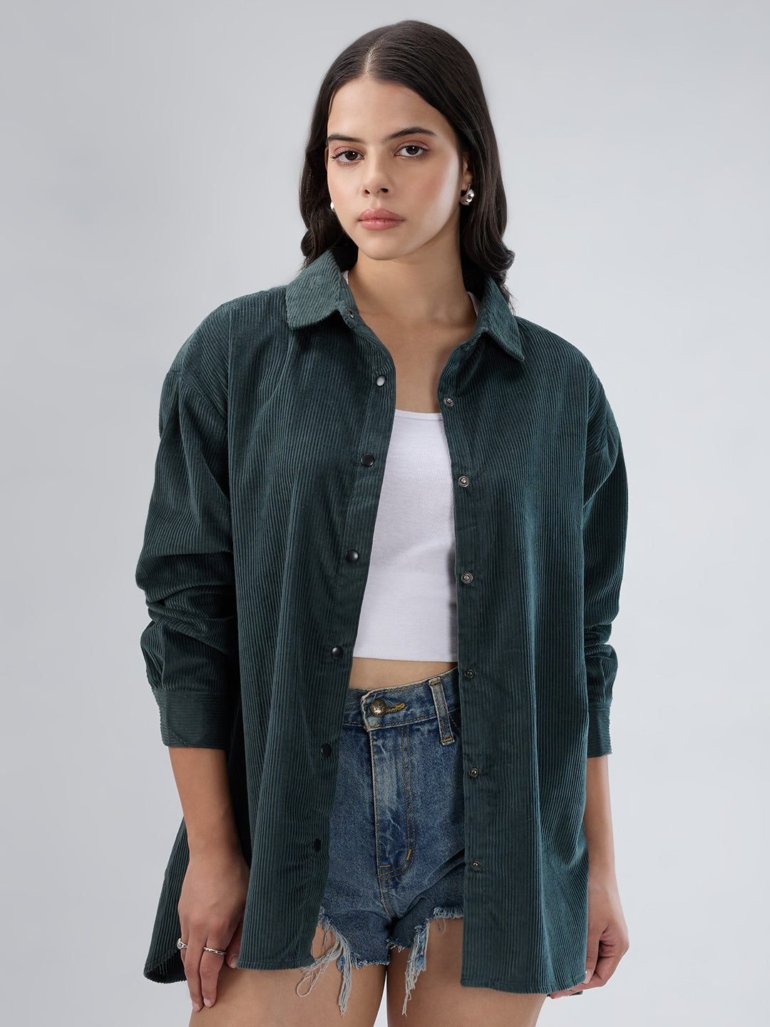 Forest Green Corduroy Oversized Shirt