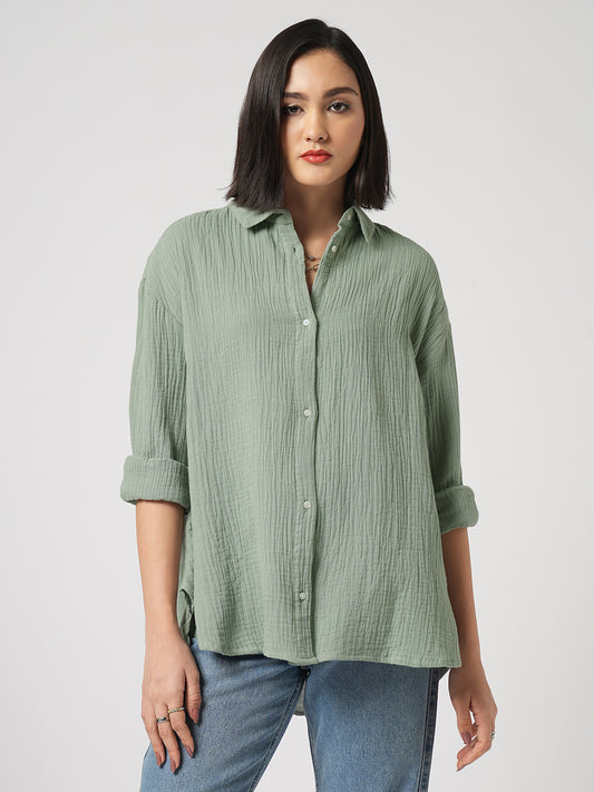 Seafoam Green Solid Doublecloth Oversized Shirt