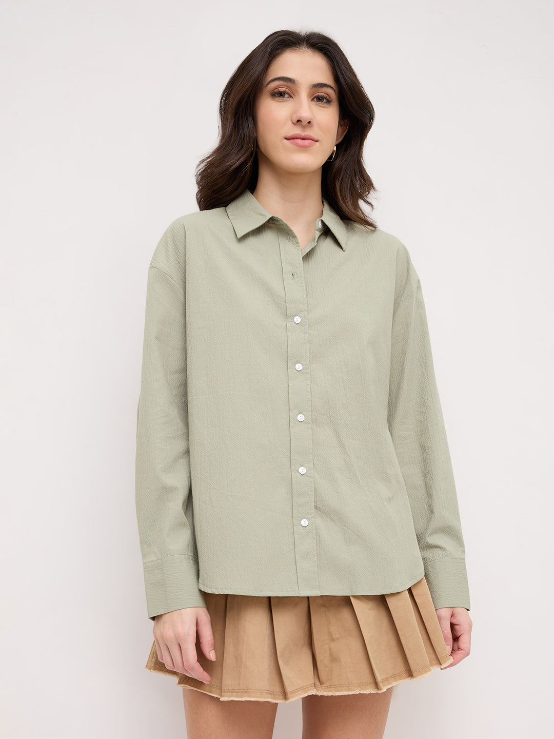 Sea Green Textured Oversized Casual Shirt