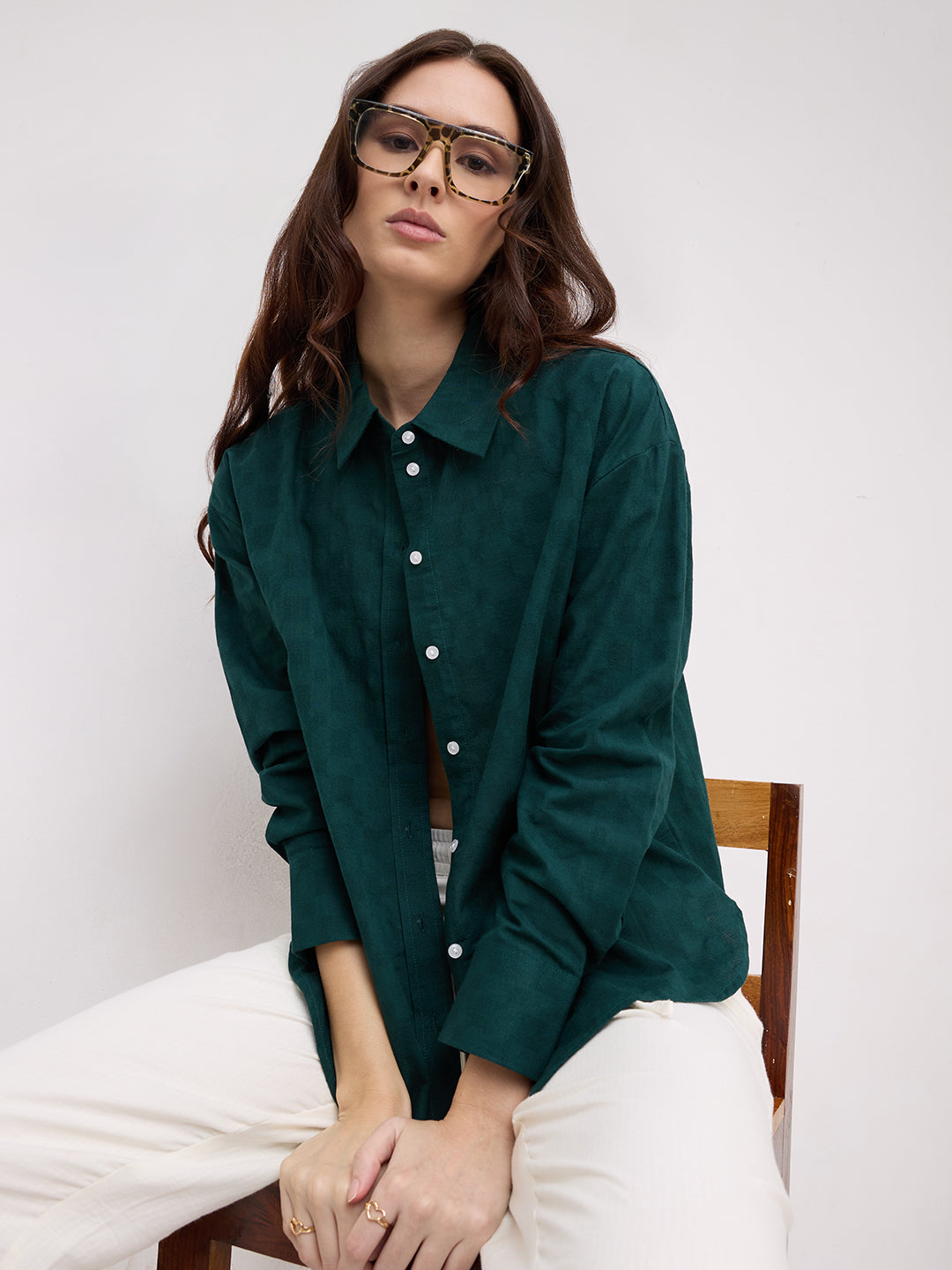 Sacramento Green Box Textured Oversized Shirt
