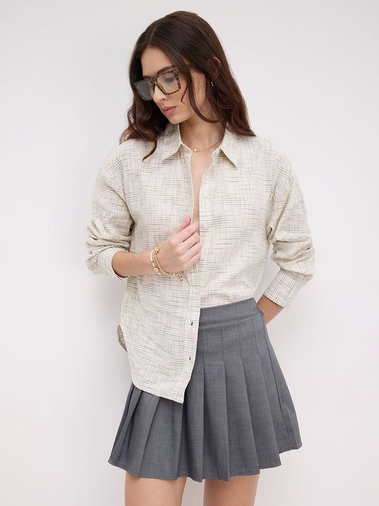 Multicolor Grid Line Printed Oversized Shirt