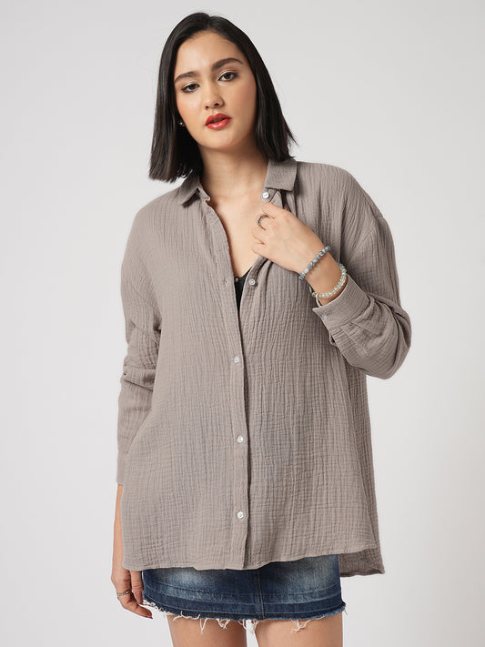 Almond Beige Double Cloth Oversized Shirt