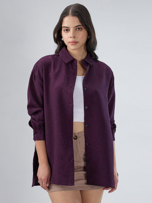 Wine Slub Textured Oversized Shirt