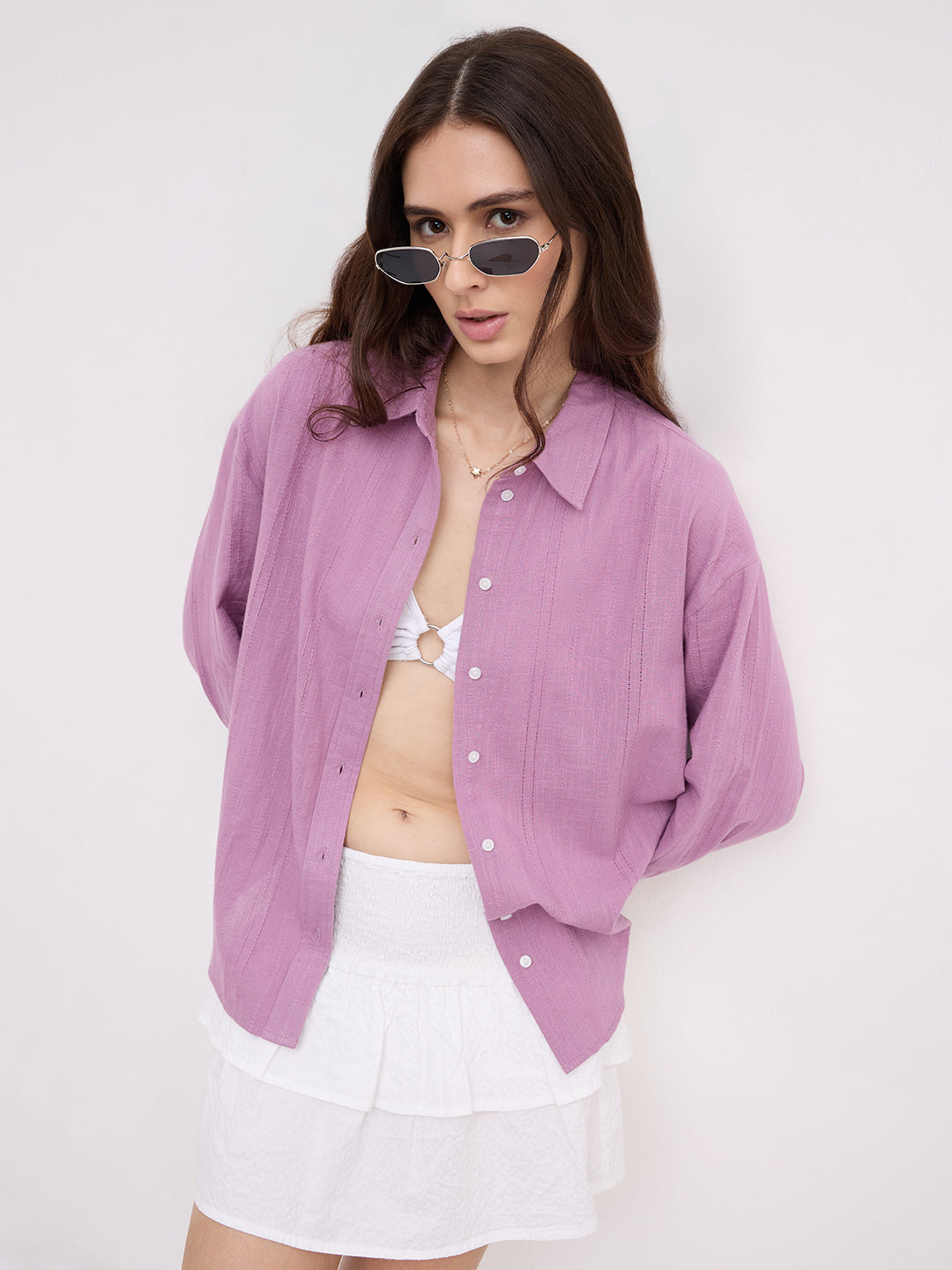 Heather Purple Line Textured Oversized Shirt