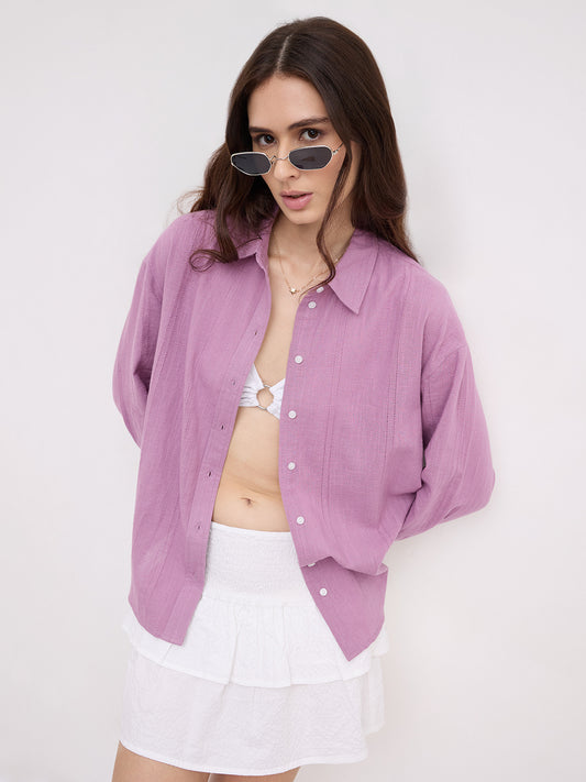 Heather Purple Line Textured Oversized Shirt