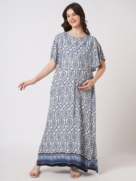Boho Bloom Paisley Printed Maternity Dress