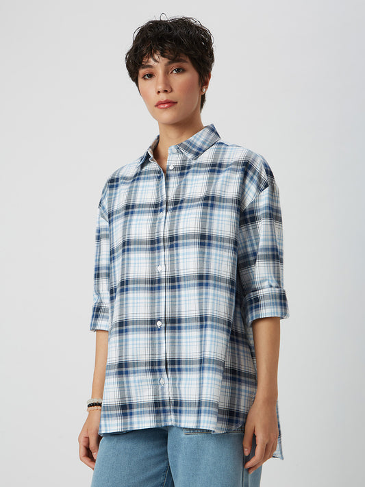 Blue & White Checkered Oversized Shirt