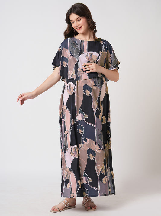 Multicolor Abstract Printed Maternity Dress