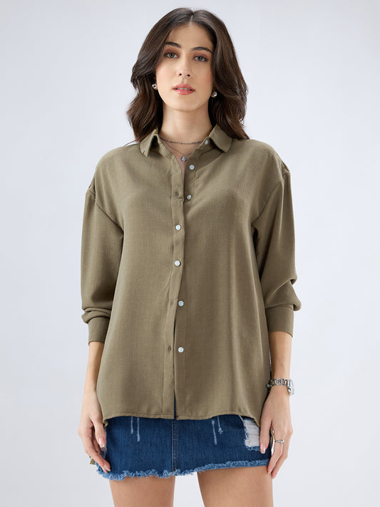 Olive Textured Oversized Shirt