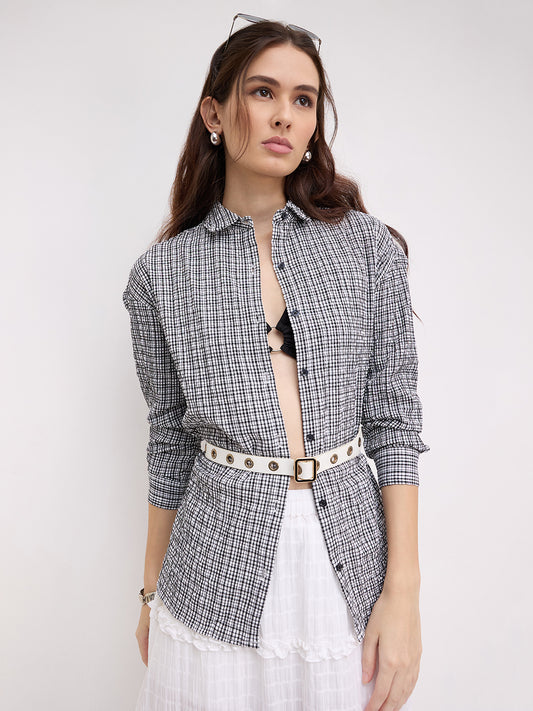 Black & White Tiny Checkered Seersucker Oversized Shirt