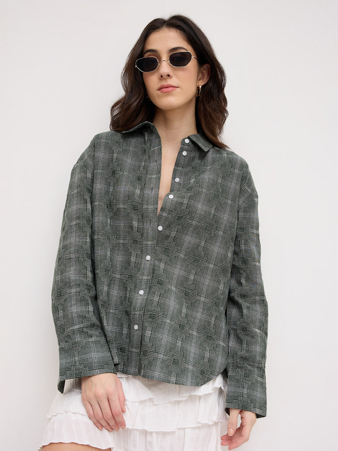 Olive Green Gridlock Smokey Plaid Oversized Shirt