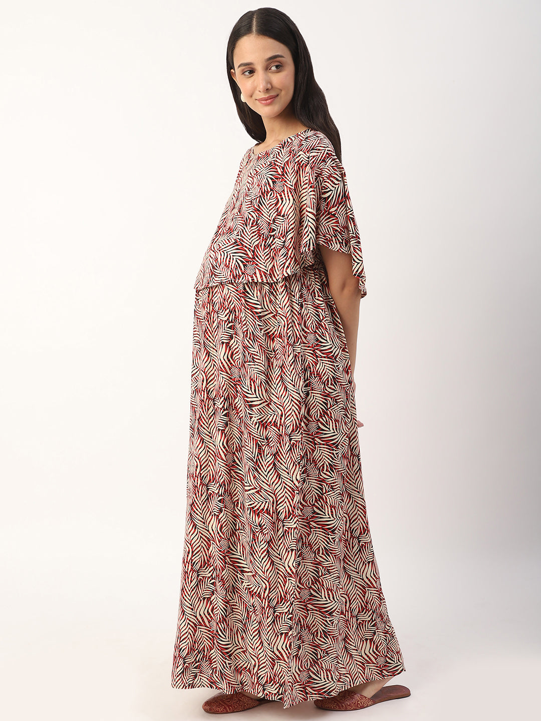 Multicolor Exotic Dense Leaf Printed Maternity Dress