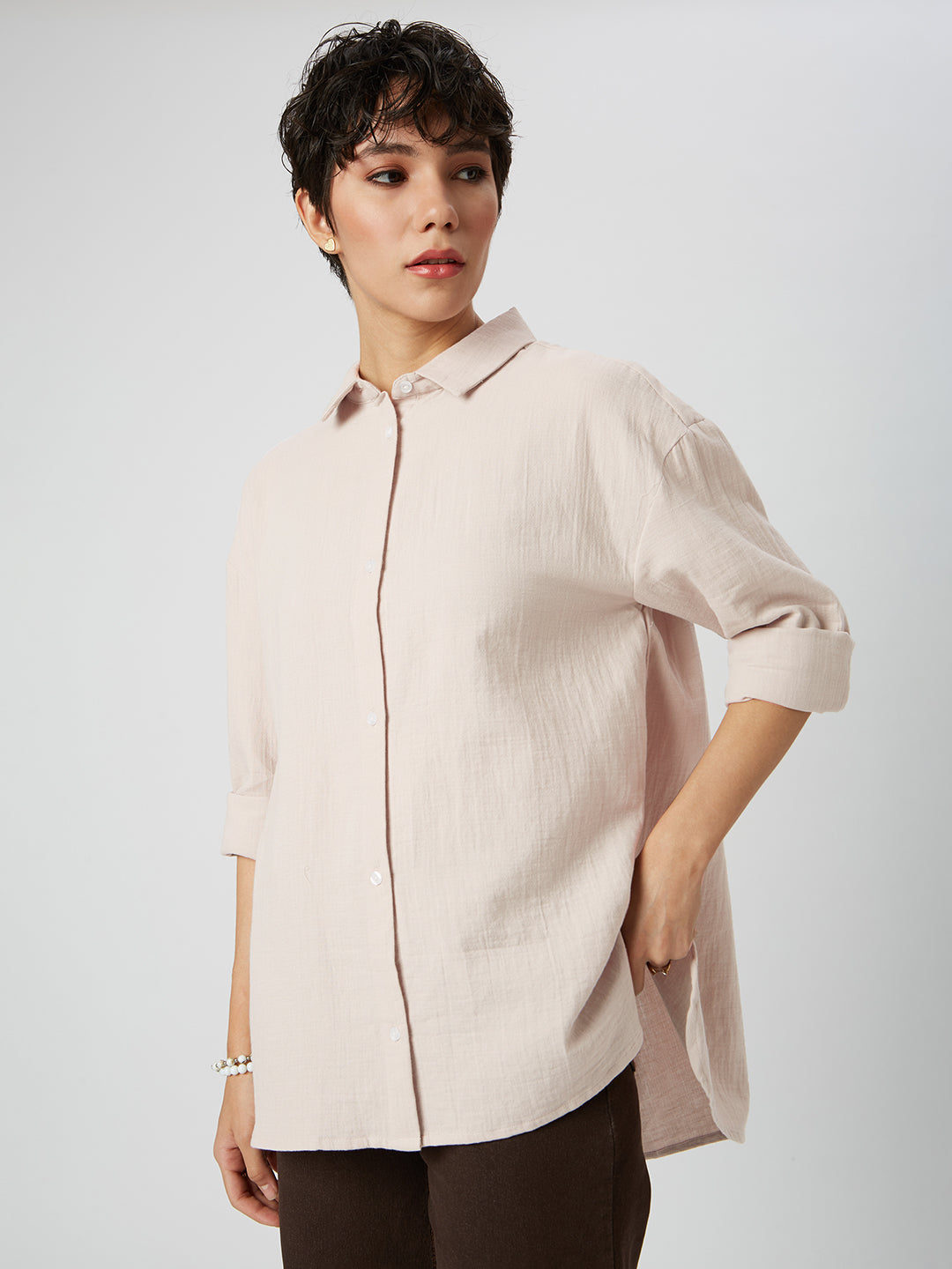 Stone Beige Double Cloth Oversized Shirt