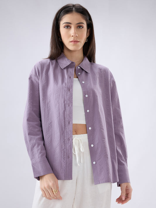 Lavender Seersucker Textured Oversized Shirt
