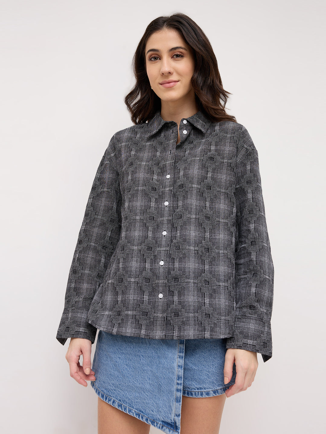 Black & White Gridlock Smokey Plaid Oversized Shirt