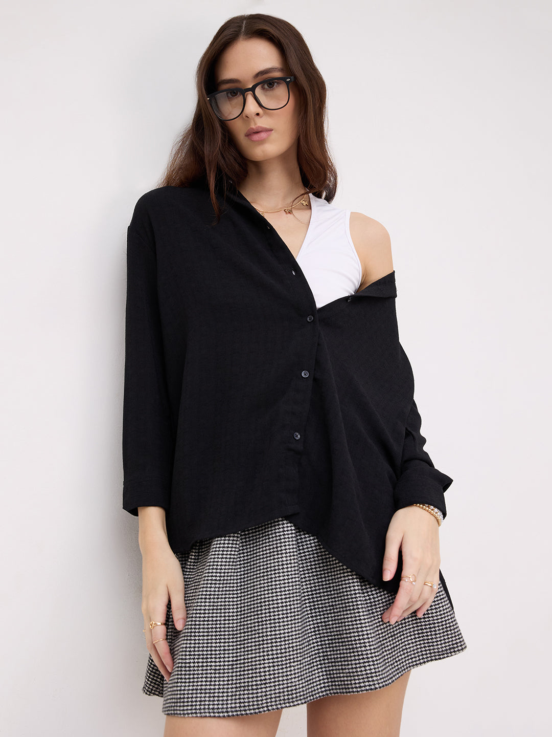 Classy Black Textured Oversized Shirt