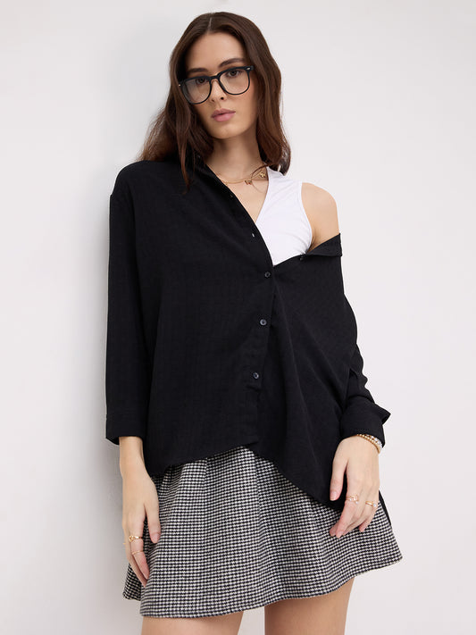 Classy Black Textured Oversized Shirt