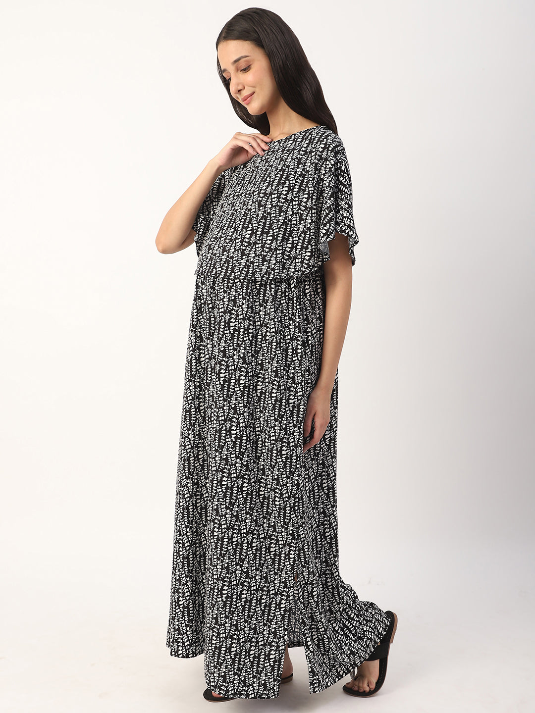 Black Abstract Printed Comfy Maternity Dress