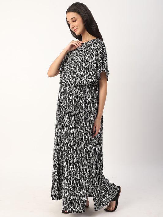 Black Abstract Printed Comfy Maternity Dress