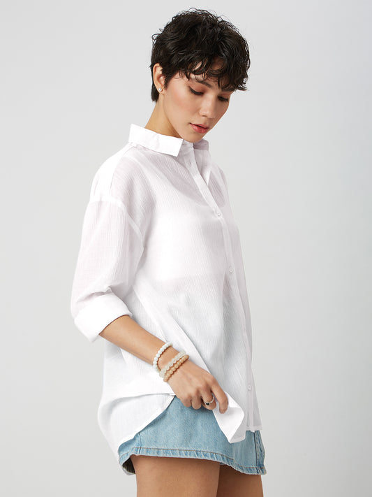 Glittery White Crinkled Oversized Shirt
