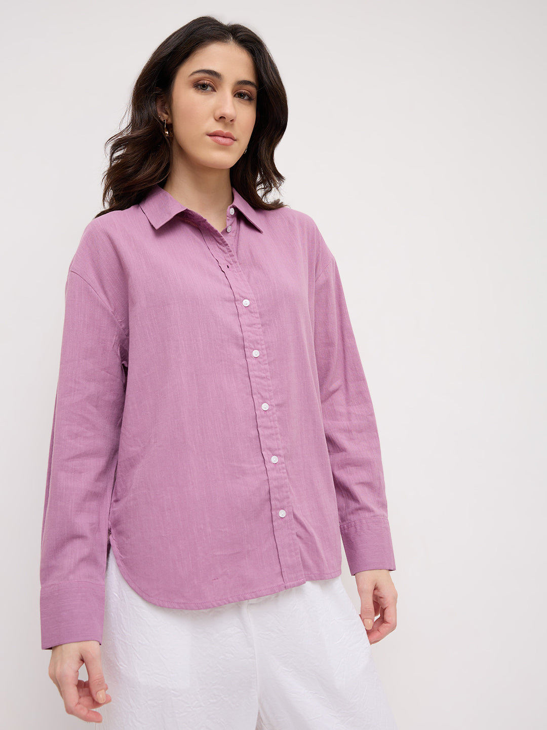 Soft Lavender Mist Casual Oversized Shirt