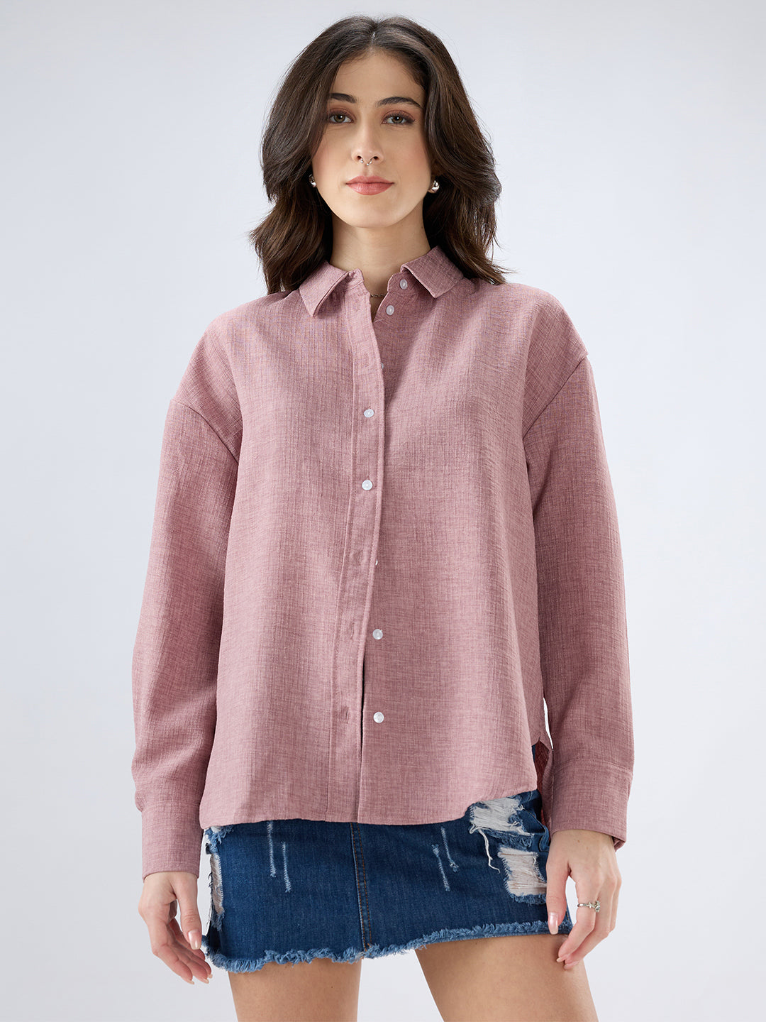 Han Pink Sub Textured Oversized Shirt
