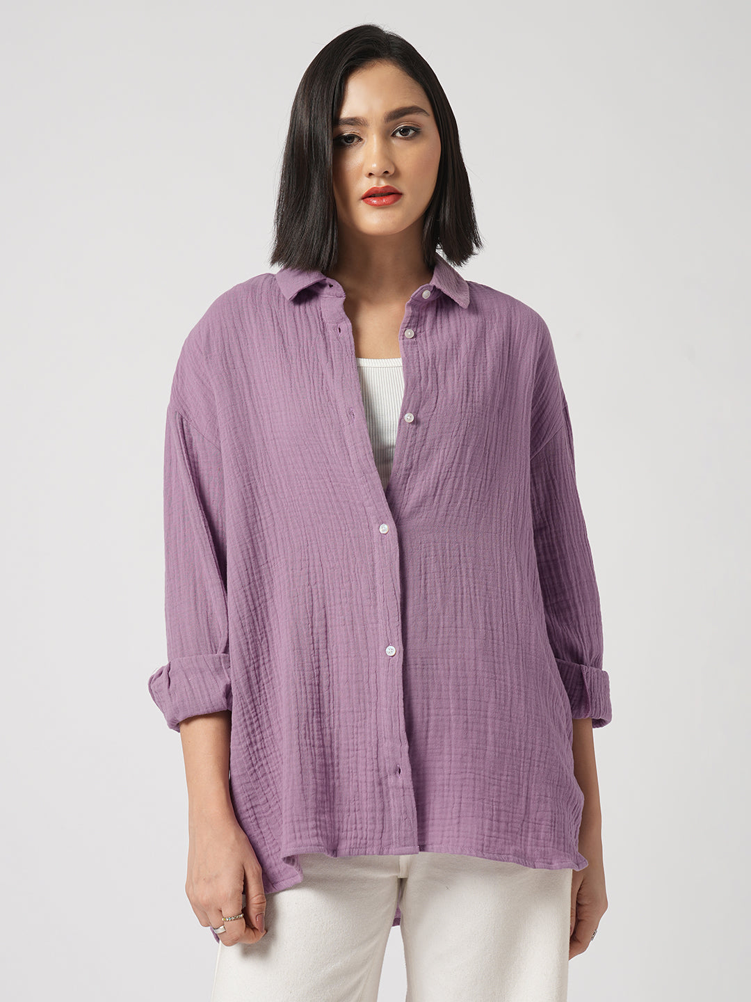 Solid Lavender Double Cloth Oversized Shirt