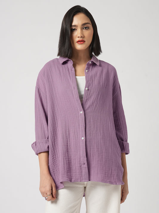 Solid Lavender Double Cloth Oversized Shirt