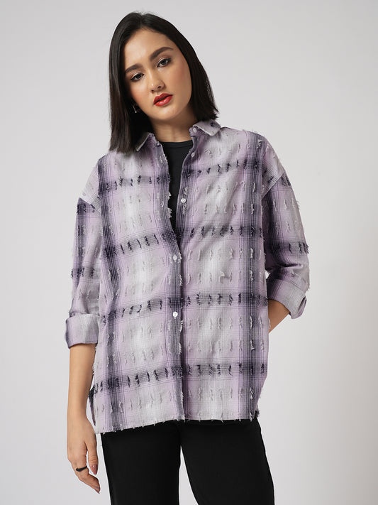 Multicolor Self Design Frayed Oversized Shirt