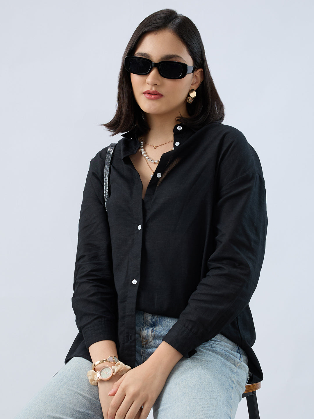 Obsidian Black Linen Oversized Shirt