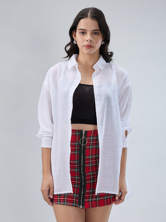 Pearl White Crinkled Oversized Shirt