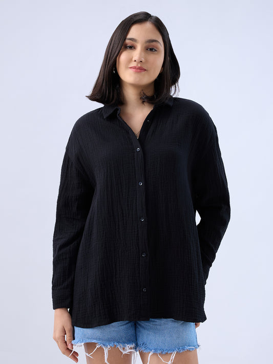 Obsidian Black Double Cloth Oversized Shirt