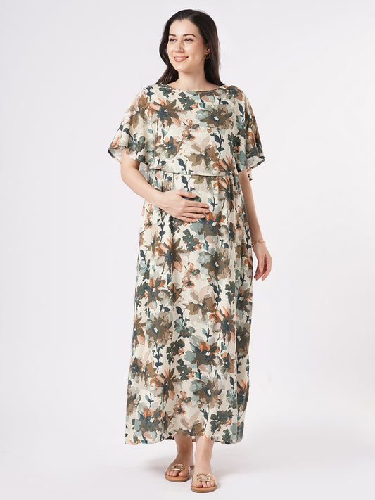 Multicolor Abstract Printed Comfy Maternity Dress