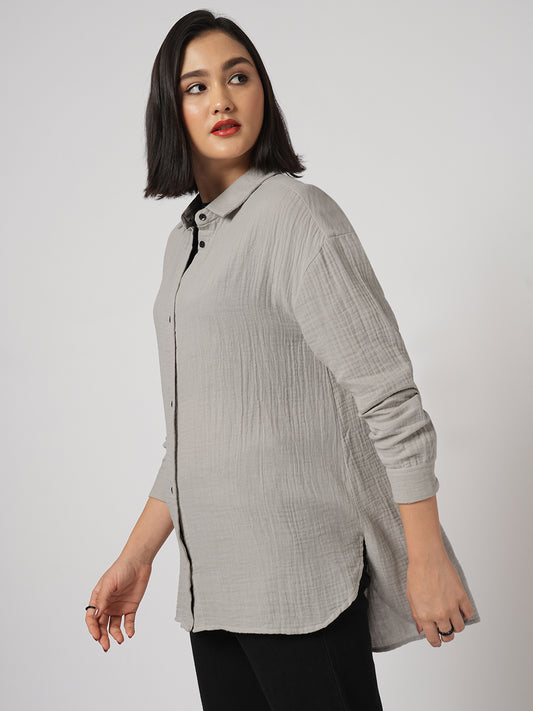 Bone Beige Double Cloth Oversized Shirt