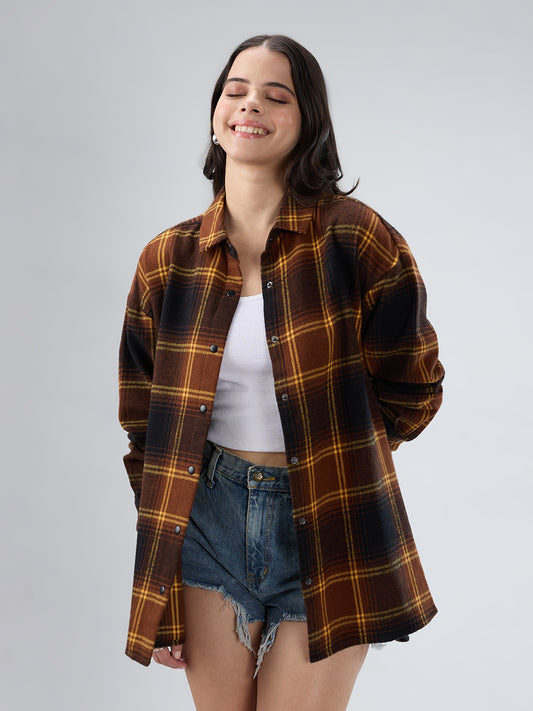 Brown Checked Oversized Flannel