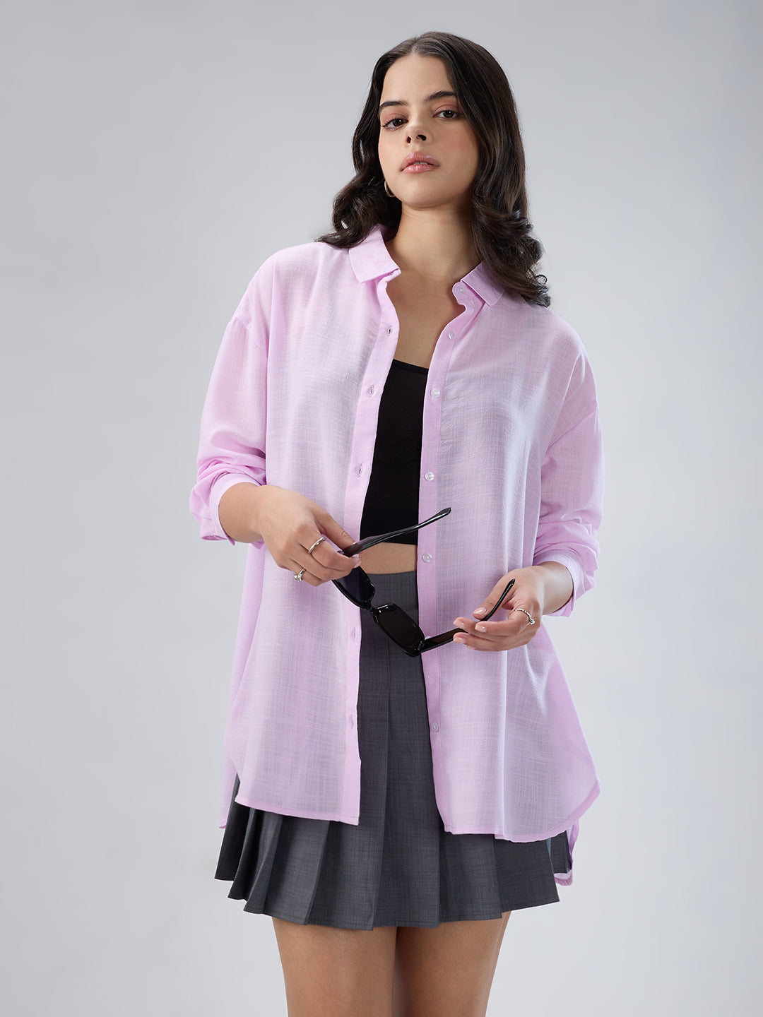 Pastel Pink Lightweight Soft-Weave Oversized Shirt