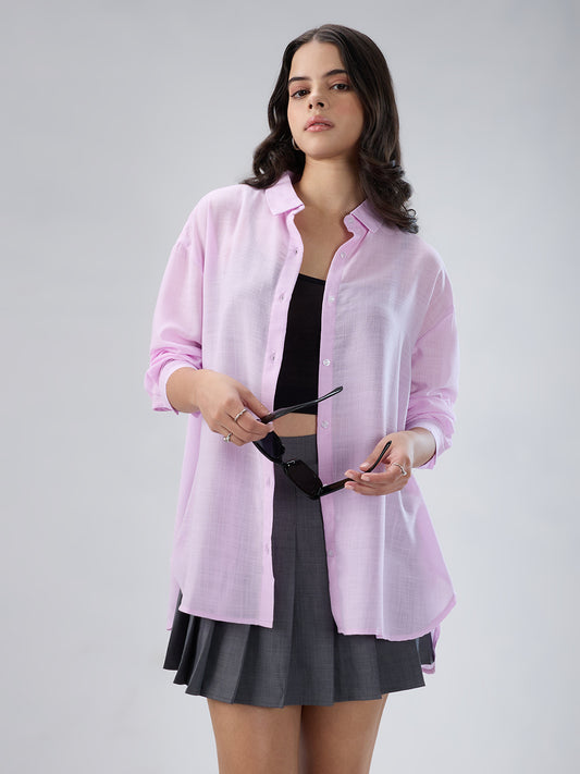Pastel Pink Lightweight Soft-Weave Oversized Shirt
