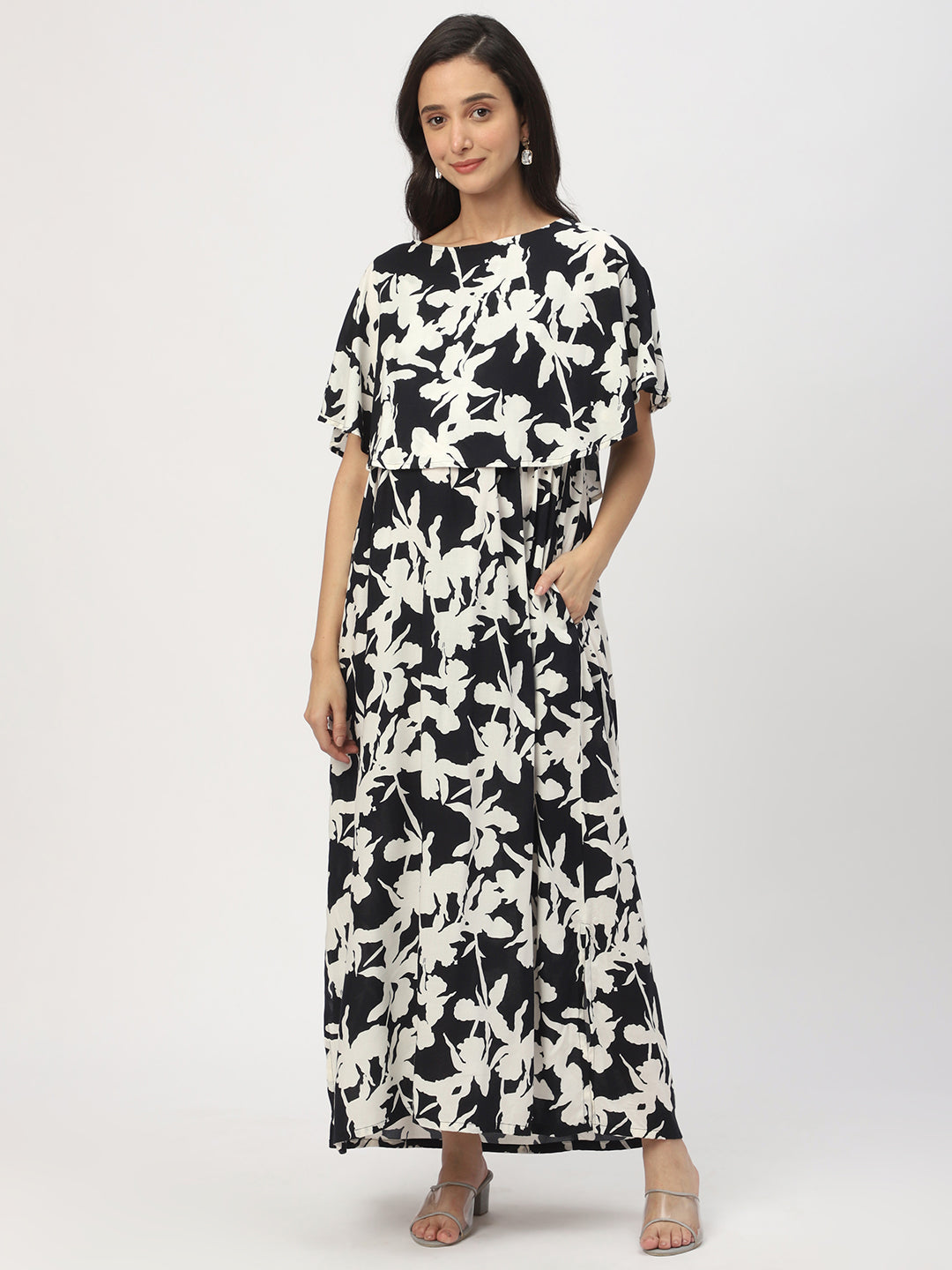 Black & White Abstract Printed Maternity Dress