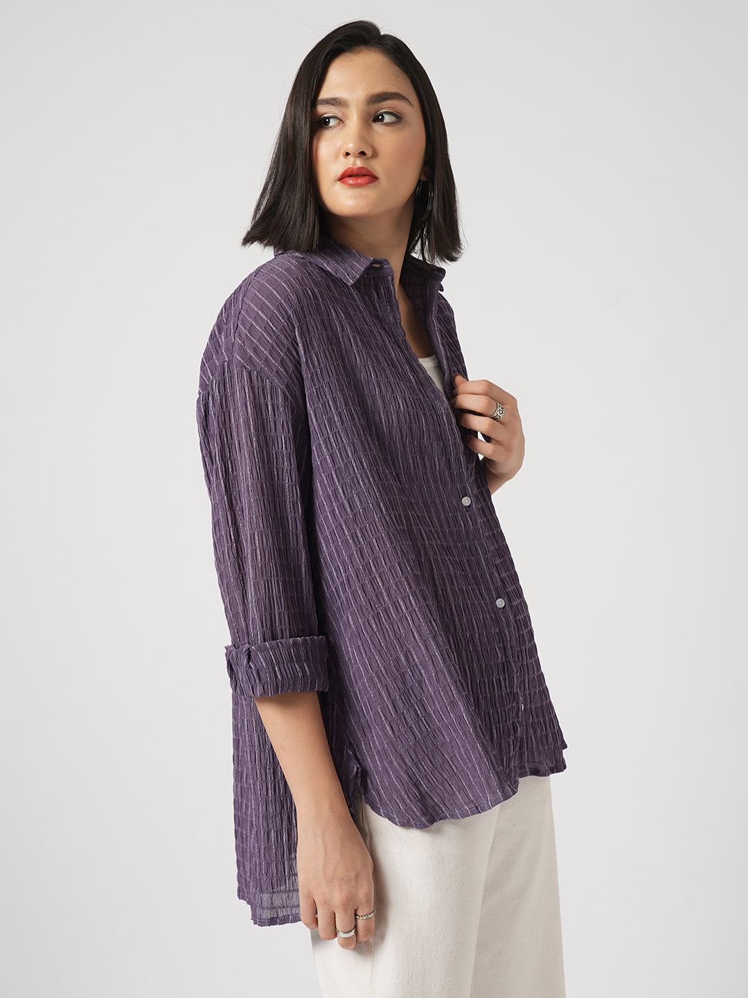Old Lavendar Matrix Checks Oversized Shirt