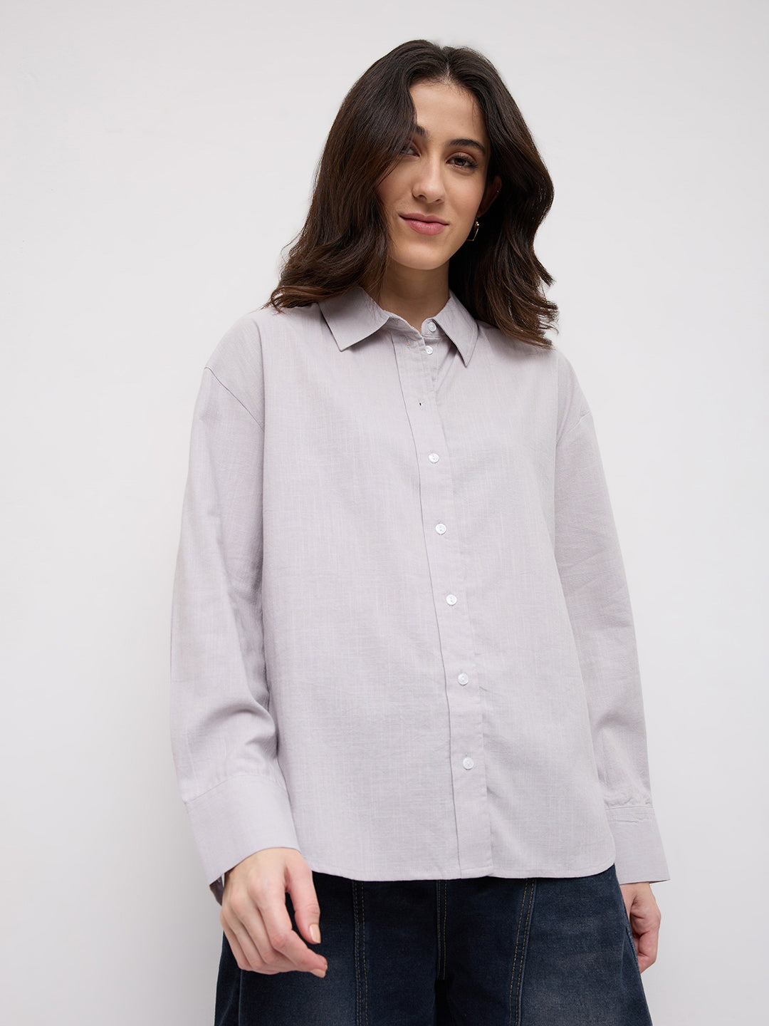 Ash Grey Sheer Textured Oversized Shirt