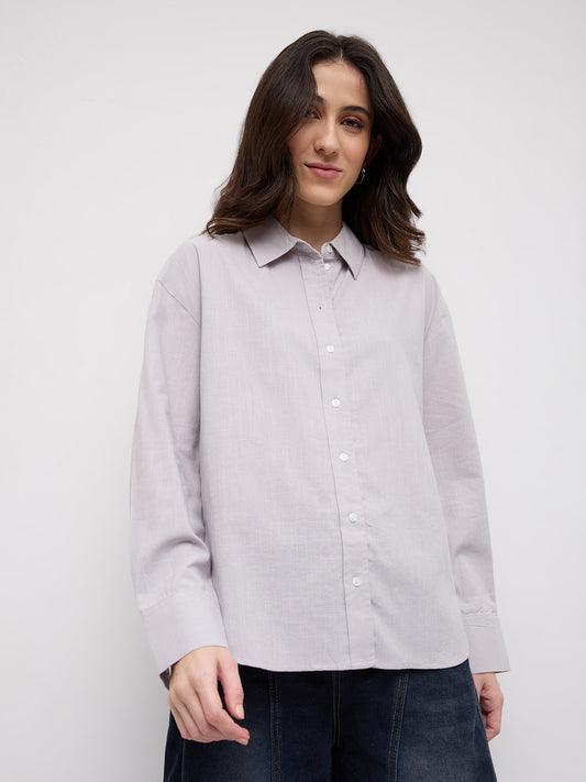 Ash Grey Sheer Textured Oversized Shirt