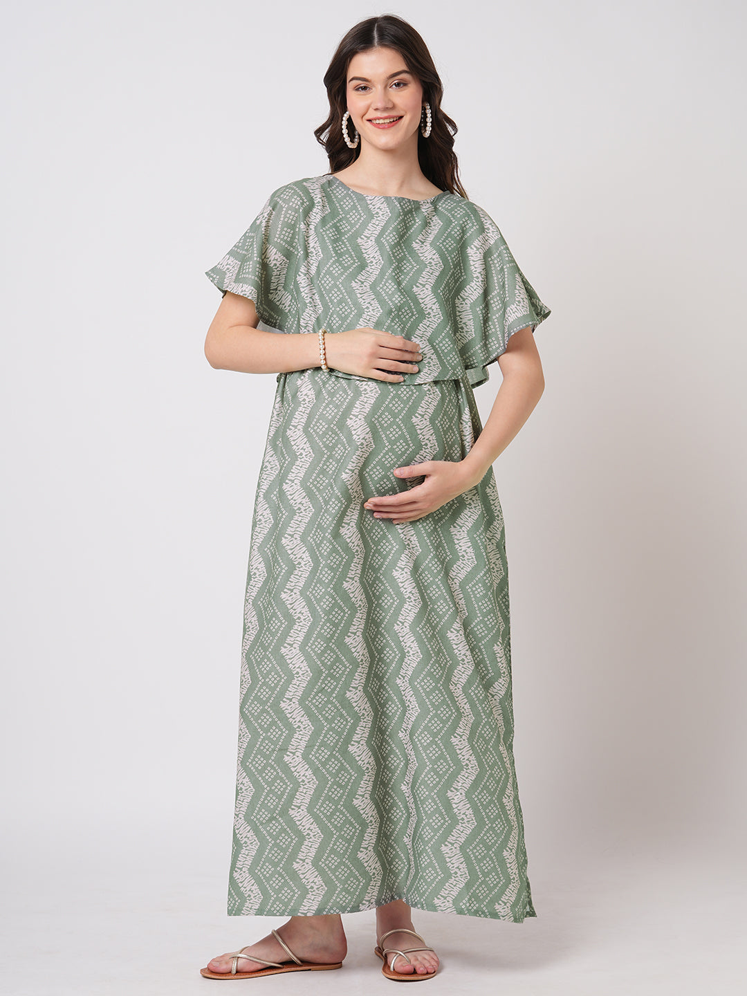Milestone Grey Ikat Printed Maternity Dress