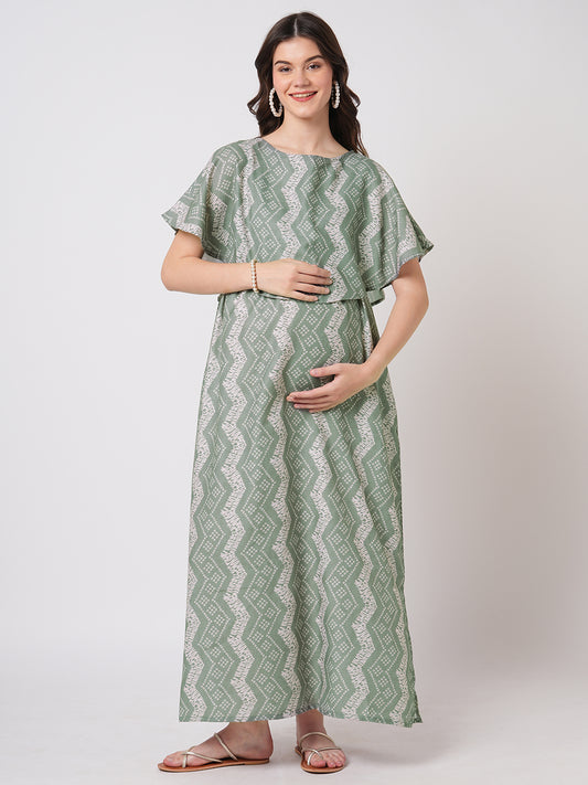 Milestone Grey Ikat Printed Maternity Dress