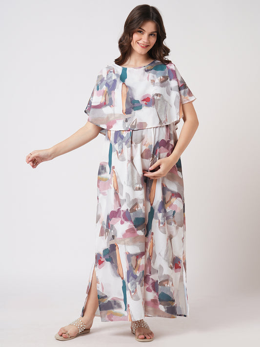 Multicolor Serene Hues Printed Maternity Dress