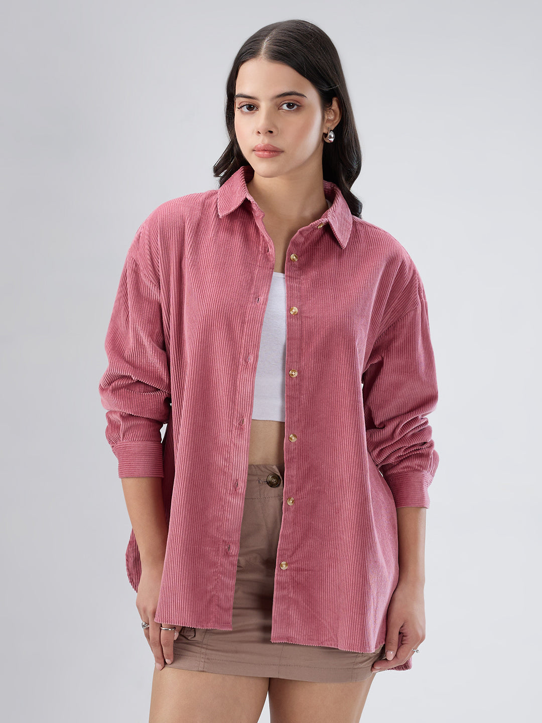 Froly Pink Corduroy Oversized Shirt
