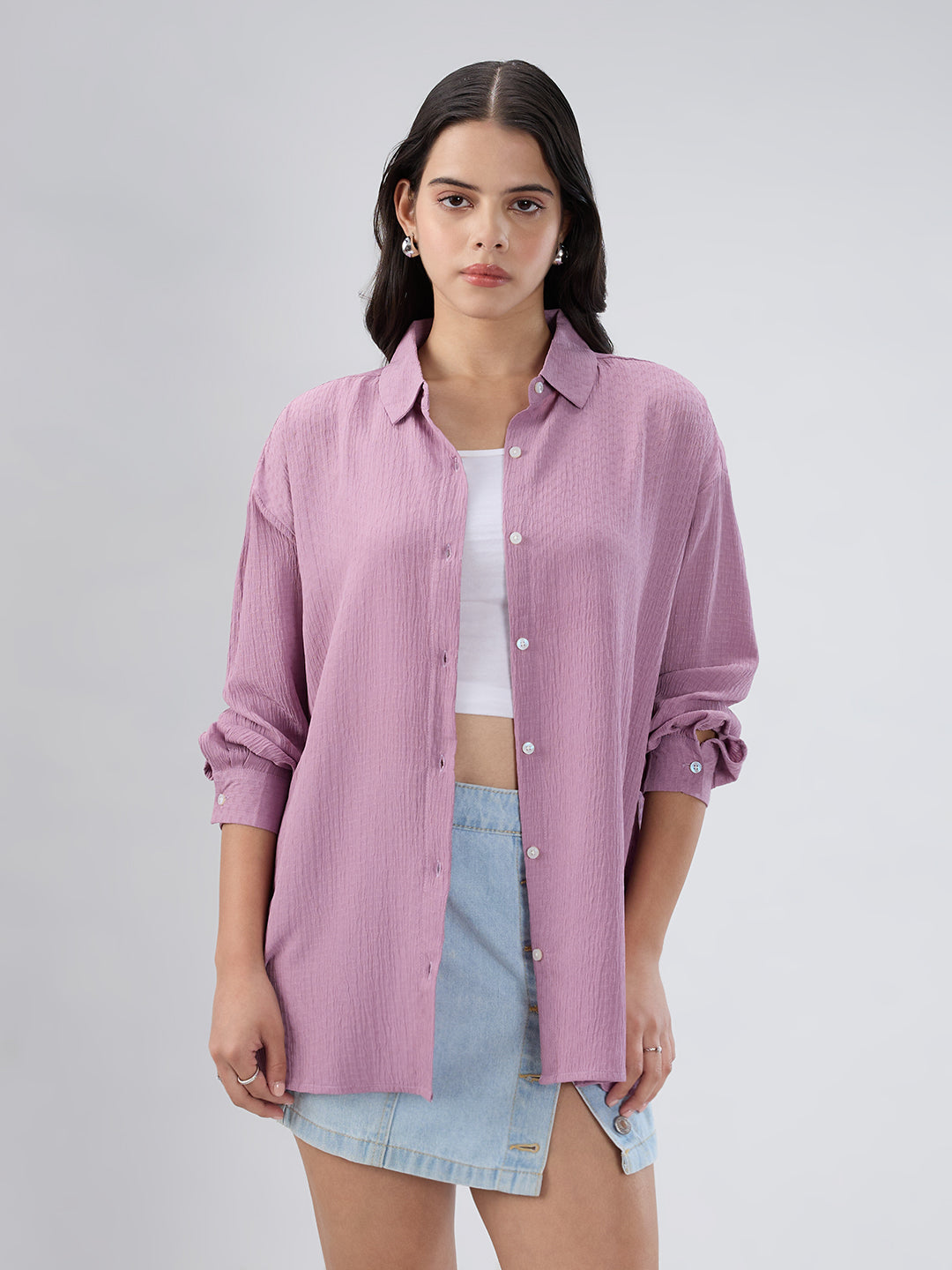 Lilac Crinkle Textured Oversized Shirt