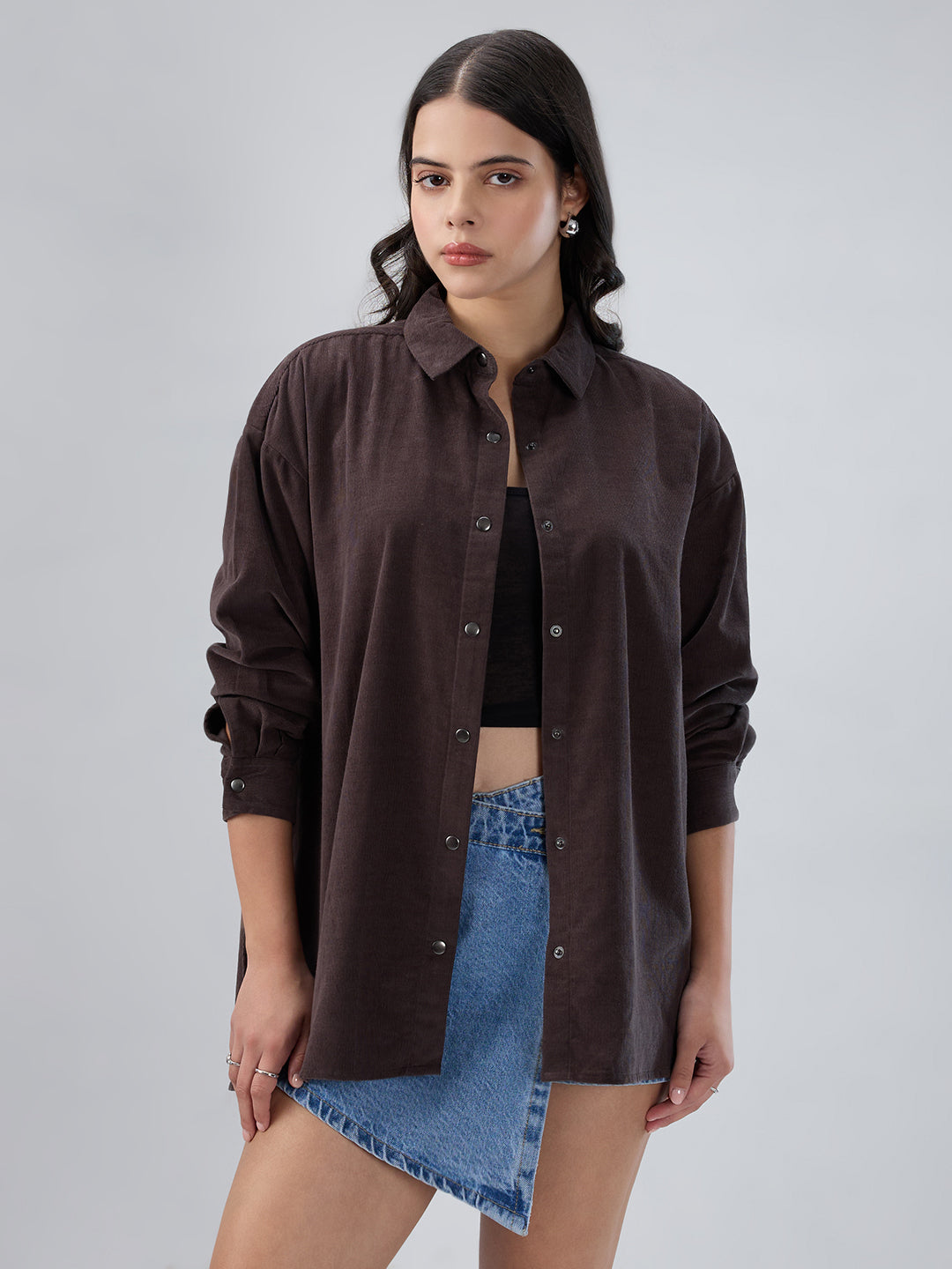 Dark Grey Corduroy Oversized Shirt