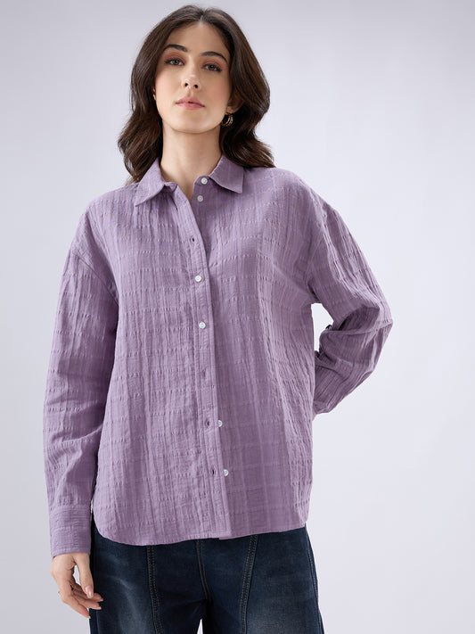 Lavender Seersucker Checked Doublecloth Oversized Shirt